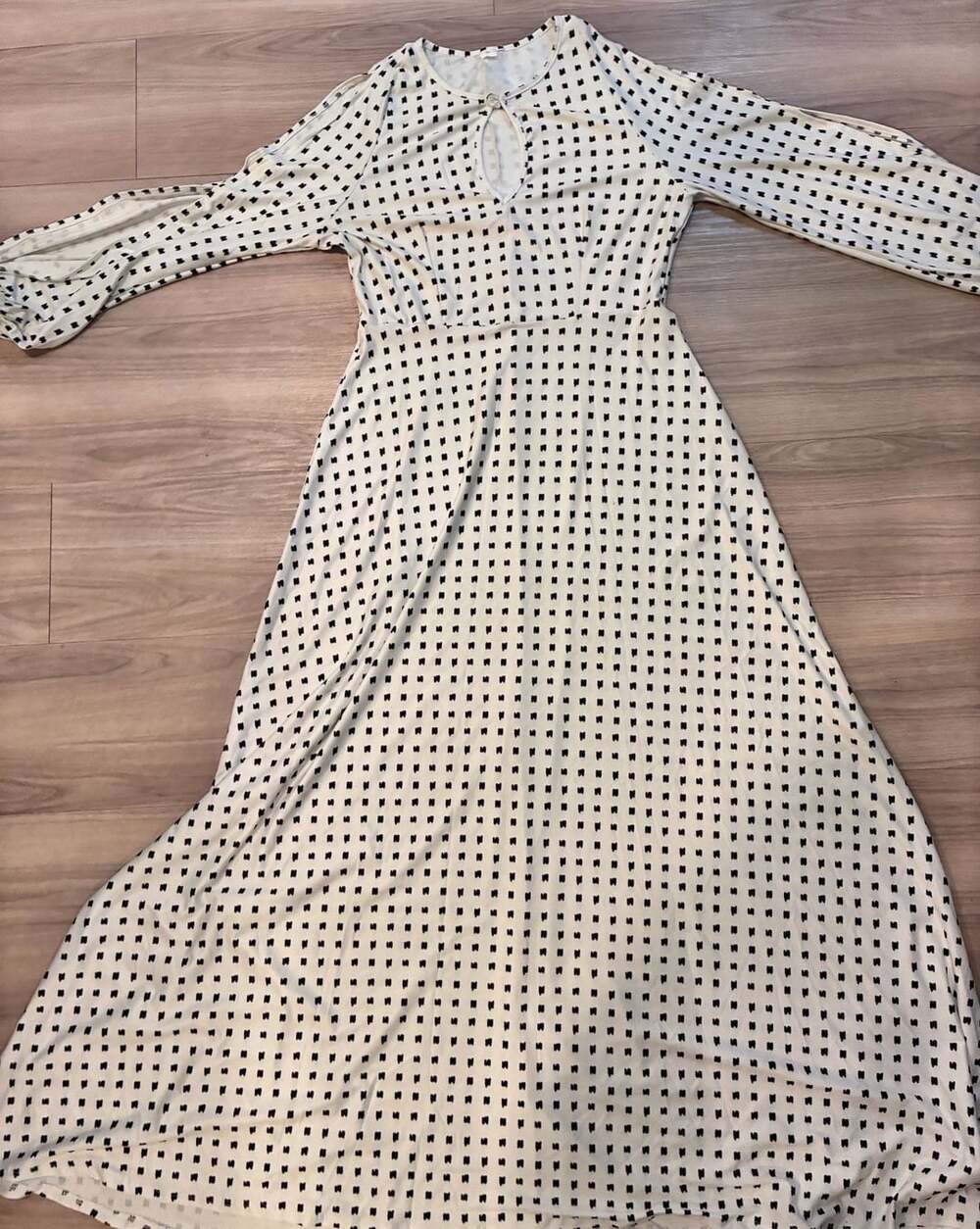 Black & White Geometric Print Keyhole Maxi Dress Open Cut Out Sleeves M